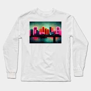 Neon Tokyo City Skyline Buildings In Neon light / Tokyo City Silhouette Long Sleeve T-Shirt